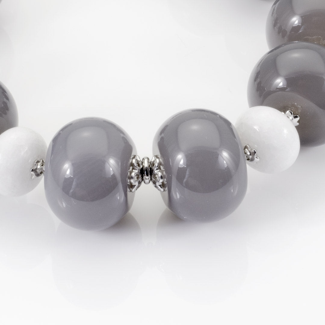 Bracciale con onice grigio e giada bianca in argento - via condotti store