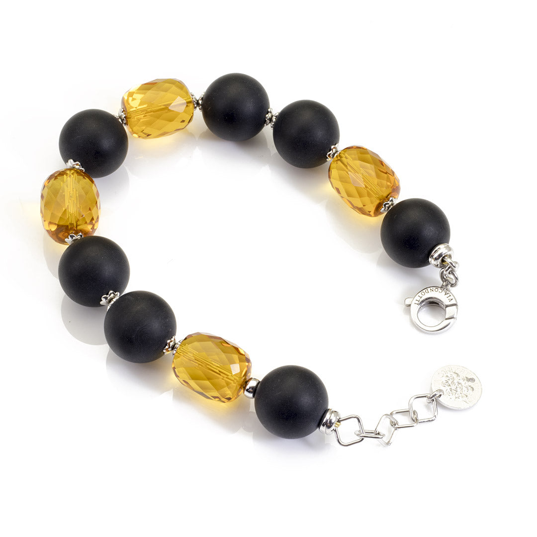Bracciale in quarzo citrino e onice opaco satinato e argento rodiato - via condotti store