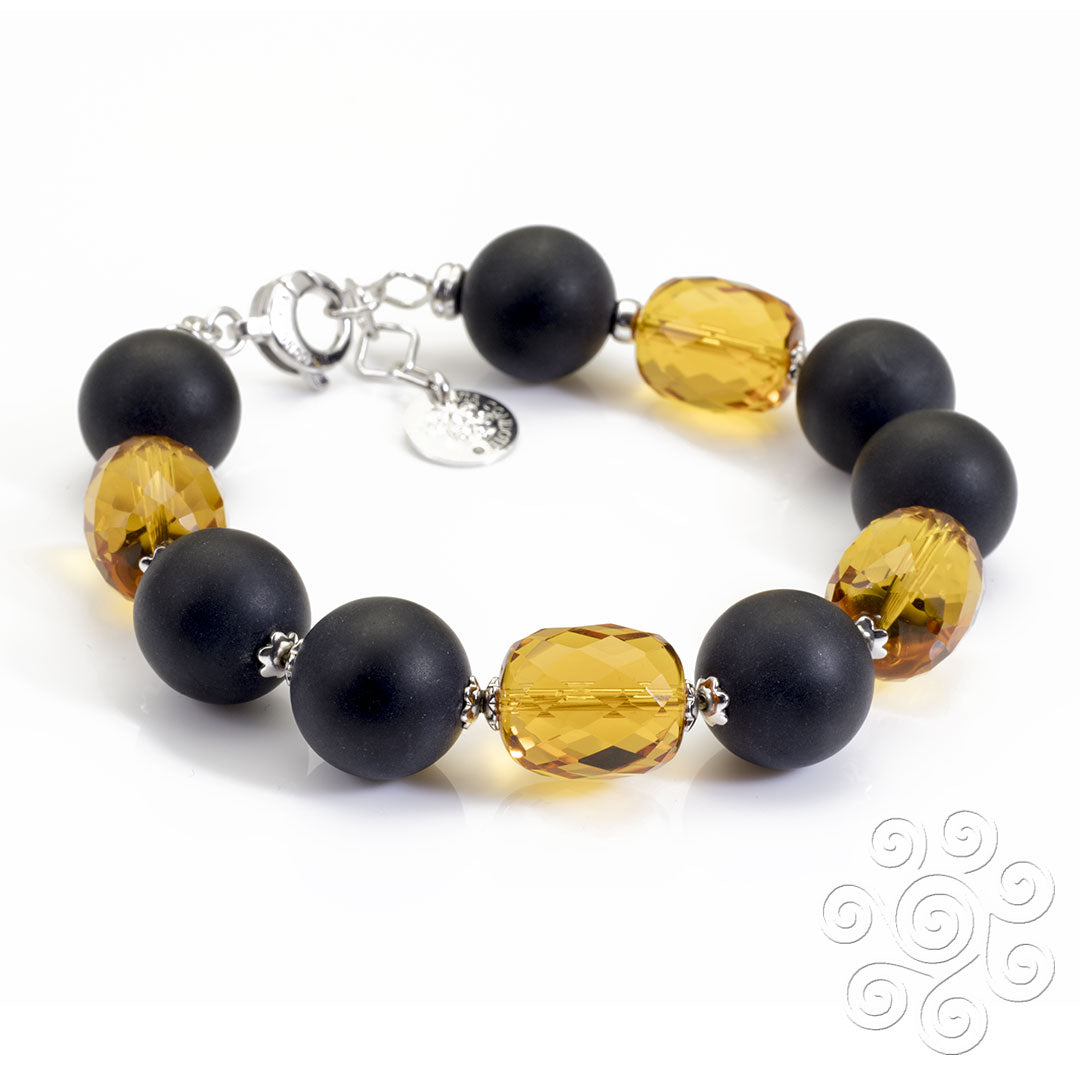 Bracciale in quarzo citrino e onice opaco satinato e argento rodiato - via condotti store