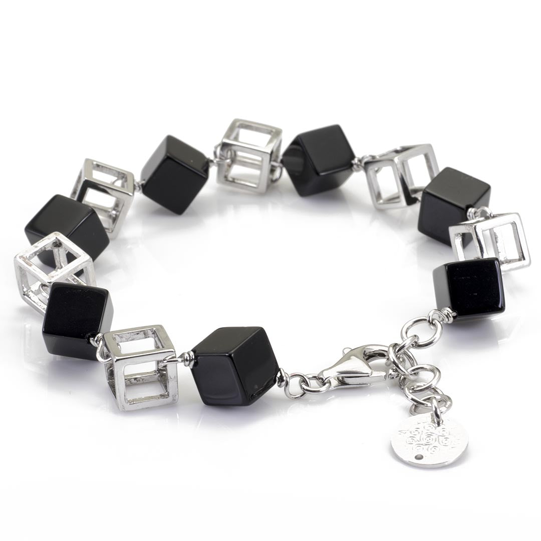 Bracciale in Argento rodiato e cubi in Onice - via condotti store