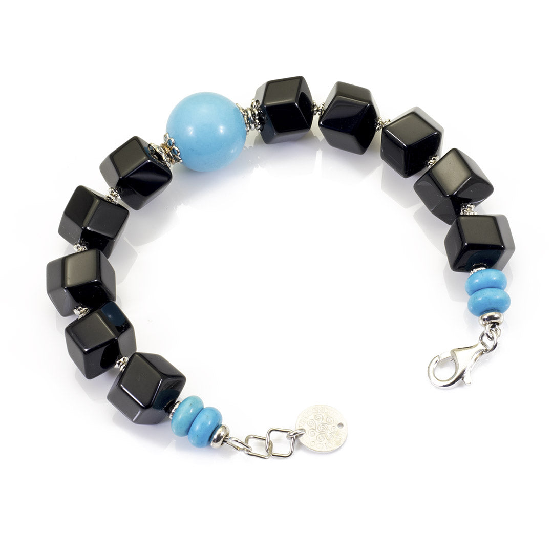 Bracciale in argento 925 rodiato con turchese e onice nero - via condotti store