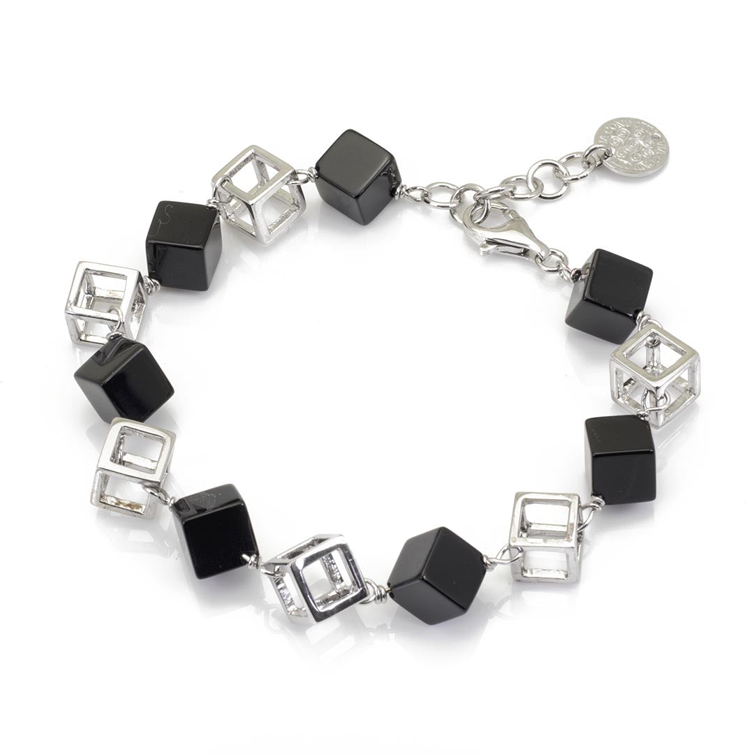 Bracciale in Argento rodiato e cubi in Onice - via condotti store