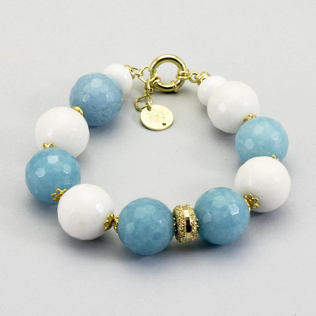 Bracciale con quarzo azzurro e bianco in argento 925 placcato oro - via condotti store