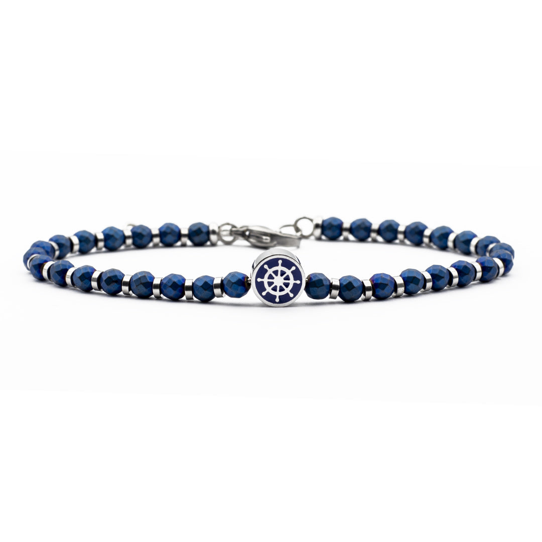 bracciale con palline e timone in acciaio blu - via condotti store