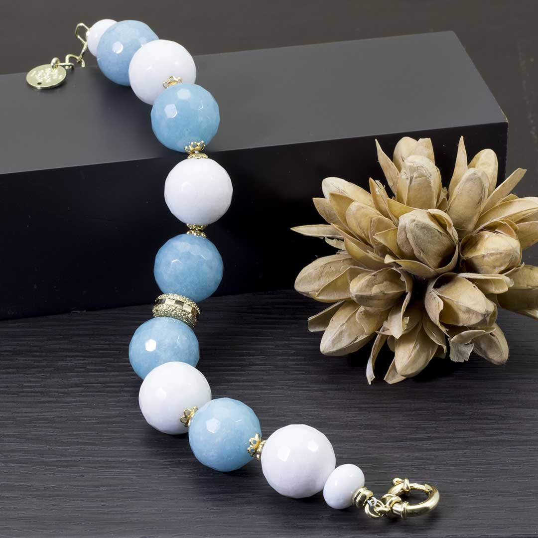 Bracciale con quarzo azzurro e bianco in argento 925 placcato oro - via condotti store