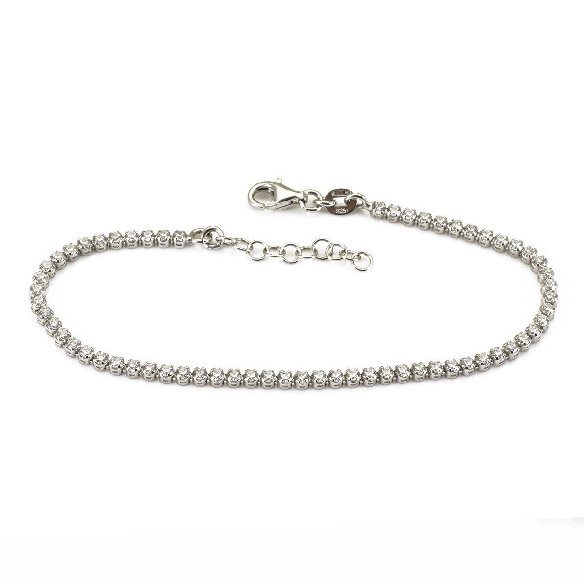 Bracelet Tennis En Argent 925 Avec Opale & Zircons - Made In Italy | Longueur 18.8 Cm