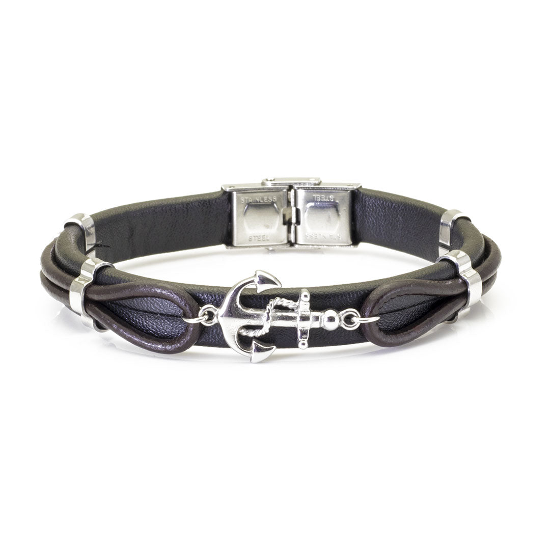 Bracciale Uomo timone in Acciaio e Pelle | Via Condotti Store