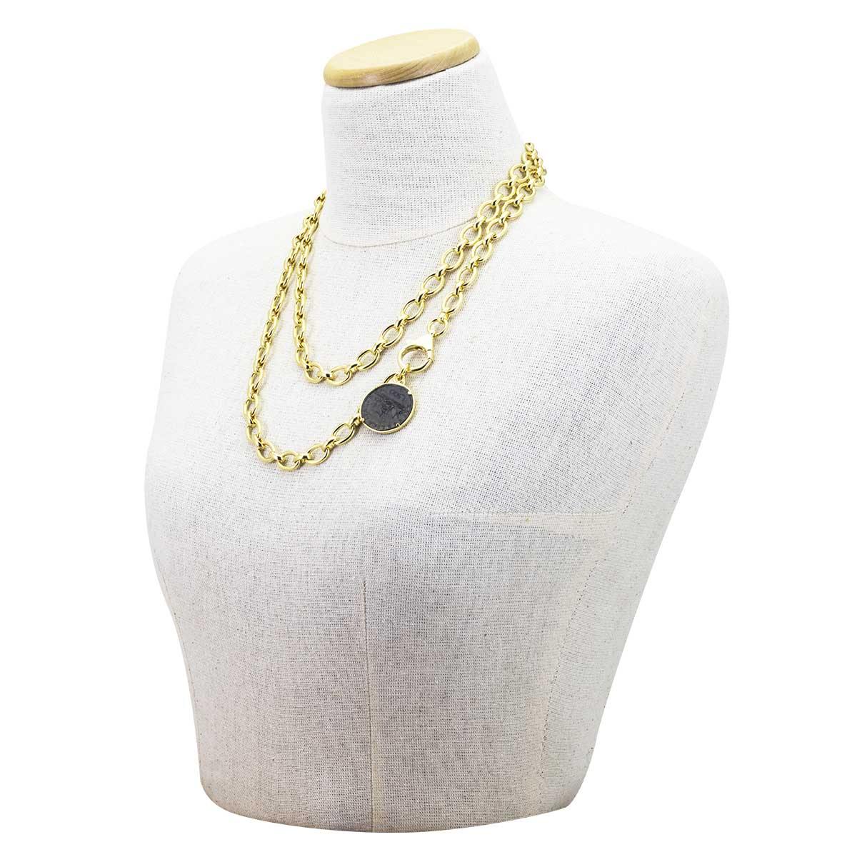 collana da donna con moneta 500 lire e catena a maglia ovale in bronzo placcato oro Francesca Bianchi Design - Via Condotti Store