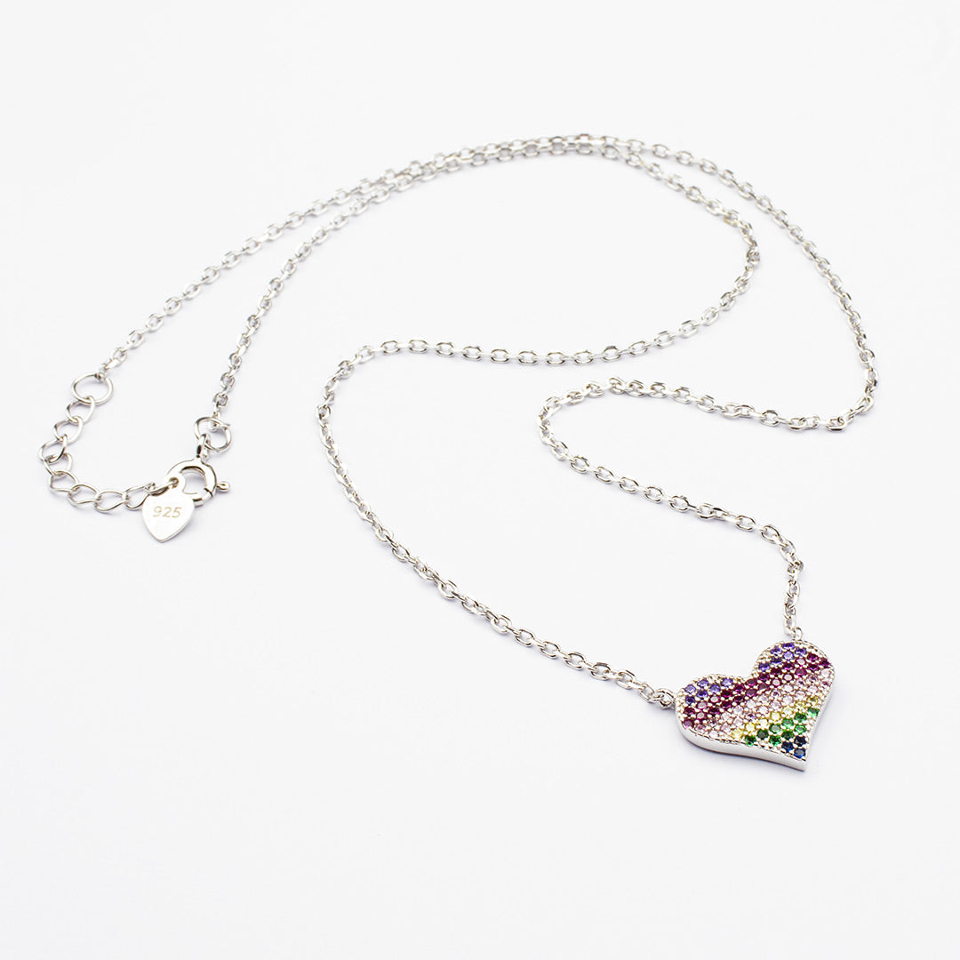 collanina con pendente a cuore in argento 925 e zirconi colorati - via condotti store