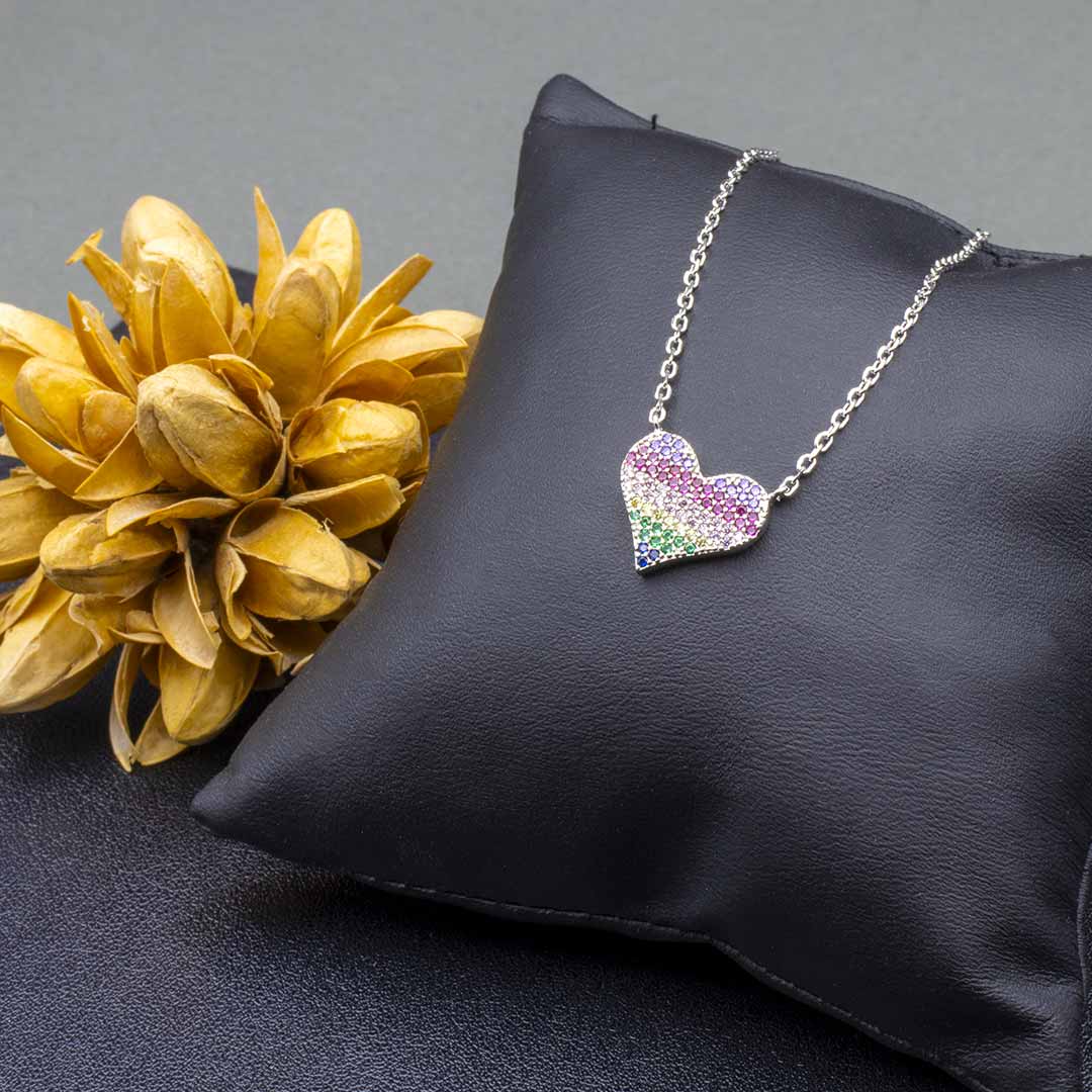 collanina con pendente a cuore in argento 925 e zirconi colorati - via condotti store