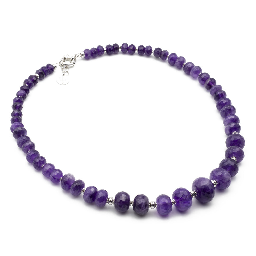 collana in ametista naturale a decrescere e argento 925 rodiato - via condotti store