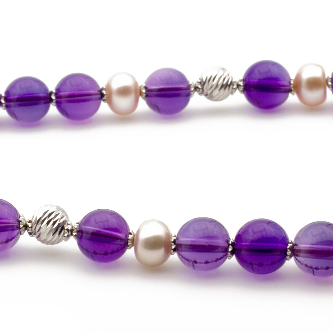 Collana con ametista e perle in argento 925 rodiato - via condotti store