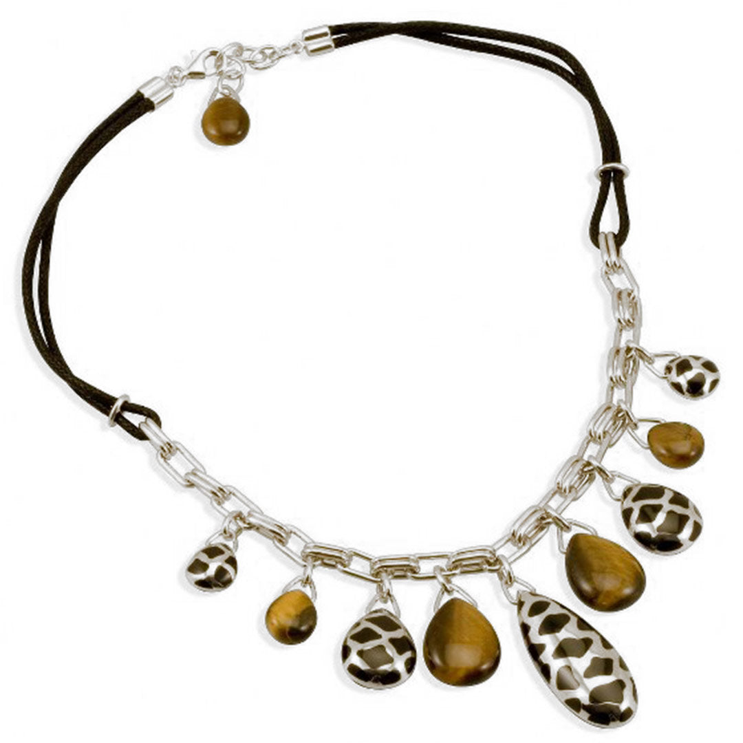 Collana in corda nera con pendenti in Argento e Occhio di Tigre - via condotti store