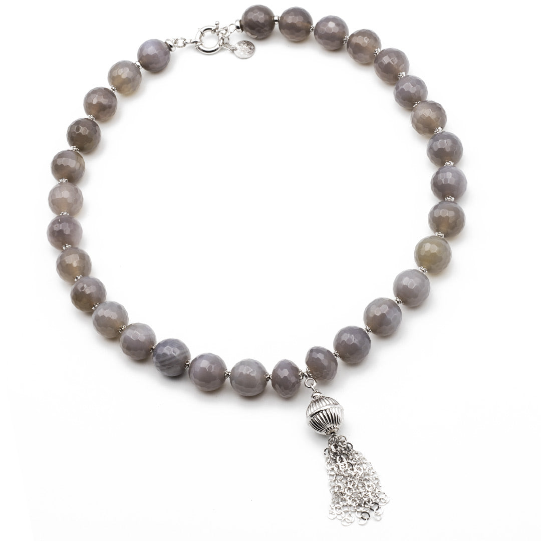 collana girocollo in onice grigio con ciondolo in argento 925 rodiato - via condotti store