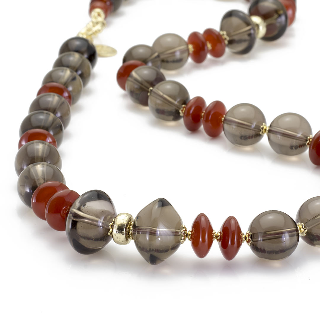 Collana con quarzo fumè e corniola in argento 925 placcato oro - via condotti store