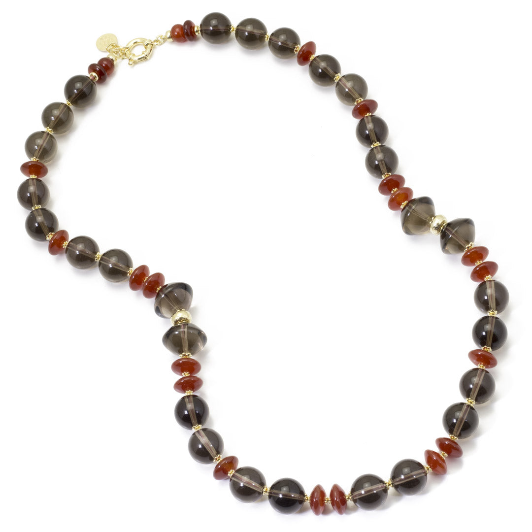 Collana con quarzo fumè e corniola in argento 925 placcato oro - via condotti store
