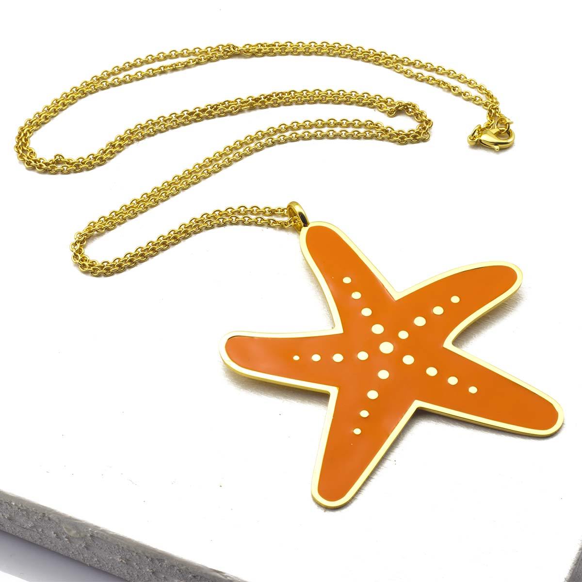 collana Francesca Bianchi Design da donna con catena e stella marina arancione in bronzo placcato oro  - Via Condotti Store