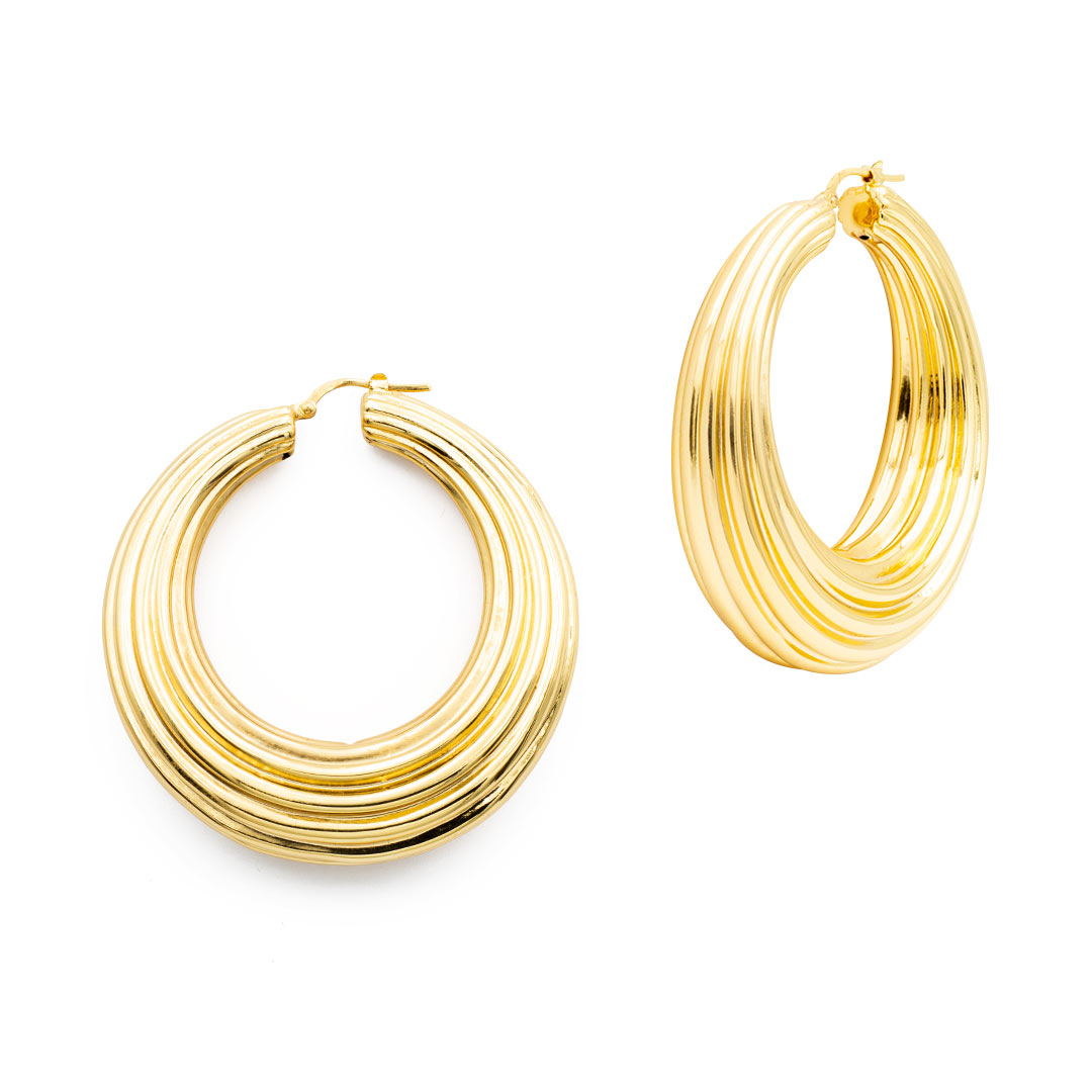 Orecchini a cerchio rigati francesca bianchi design placcati oro 18 kt - via condotti store