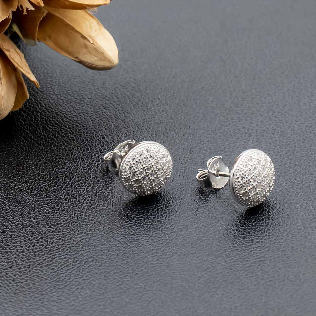 orecchini a lobo tappabuchi mezza sfera in argento 925 e zirconi - via condotti store