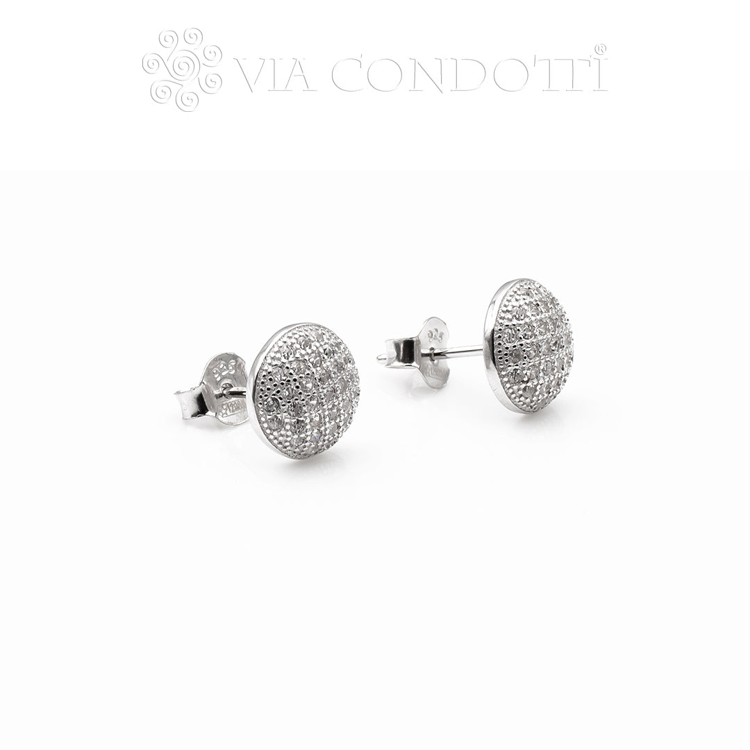 orecchini a lobo tappabuchi mezza sfera in argento e zirconi - via condotti store