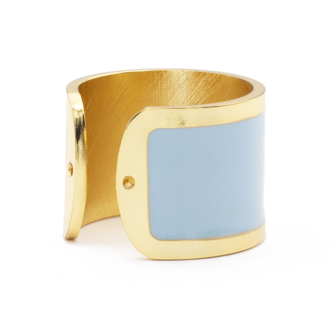 anello a fascia con gambo aperto per regolare la misura francesca bianchi design smaltato a mano colore azzurro - via condotti store