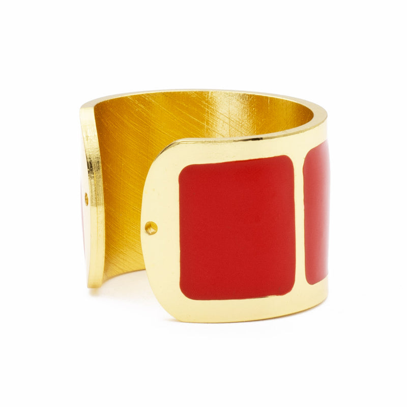 anello a fascia con gambo aperto per regolare la misura francesca bianchi design smaltato a mano colore rosso - via condotti store