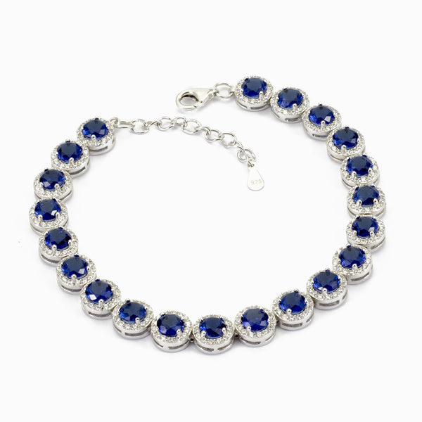 bracciale classico da donna in argento 925 rodiato e zirconi bianchi e blu zaffiro - via condotti store