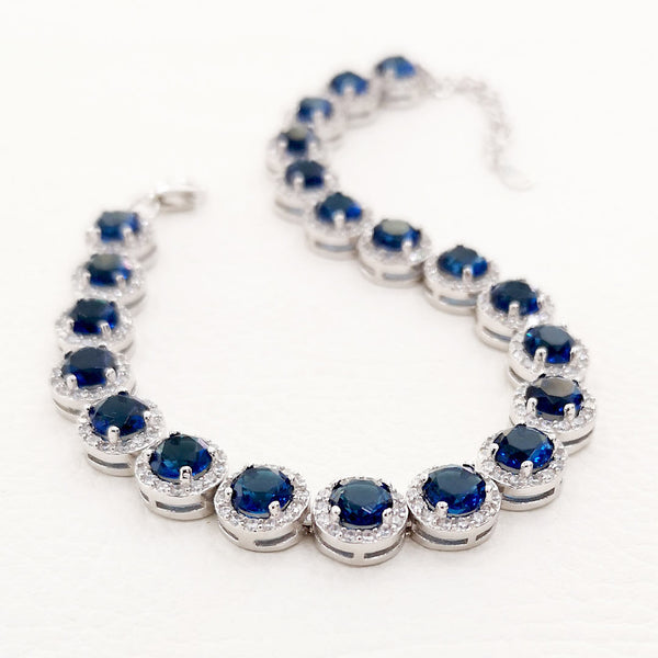 bracciale per donna in argento 925 rodiato con zirconi bianchi e blu zaffiro - via condotti store