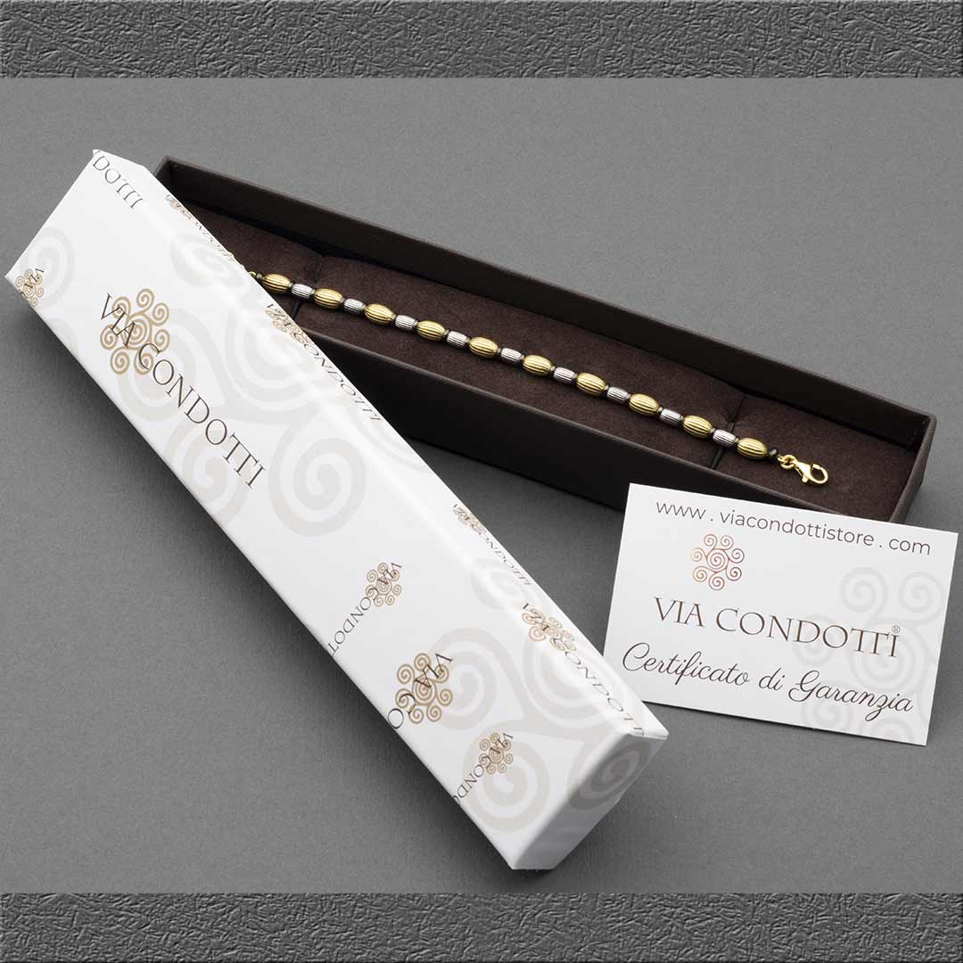 astuccio e garanzia del bracciale da donna in argento bicolore - via condotti store