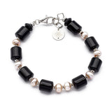 bracciale in argento rodiato con perle e barilotti di onice nero - via condotti store