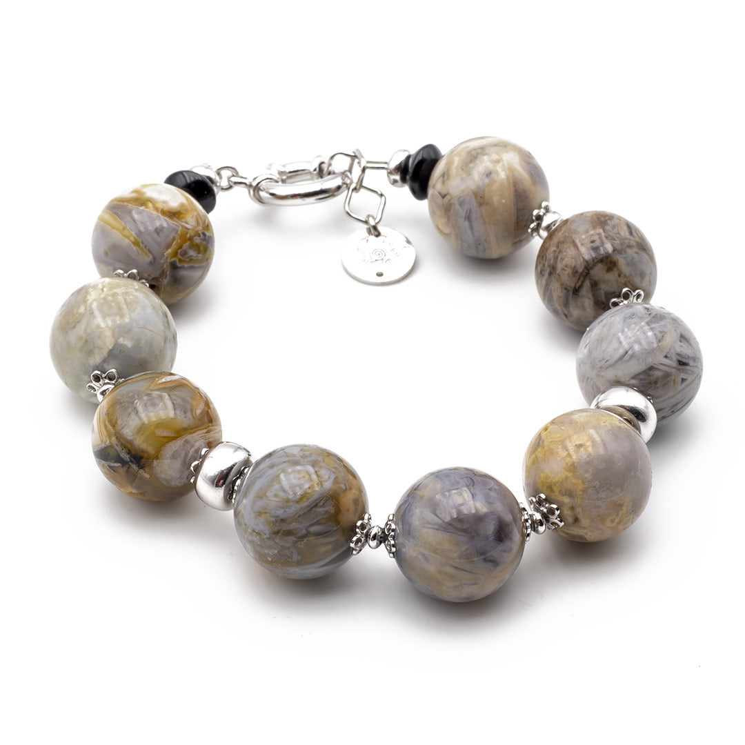 Bracciale COAI In Pietre Naturali Con Amuleto Shou Argento 925 – Turchese Africano O Amazzonite, Elastico, 18 Cm, Unisex