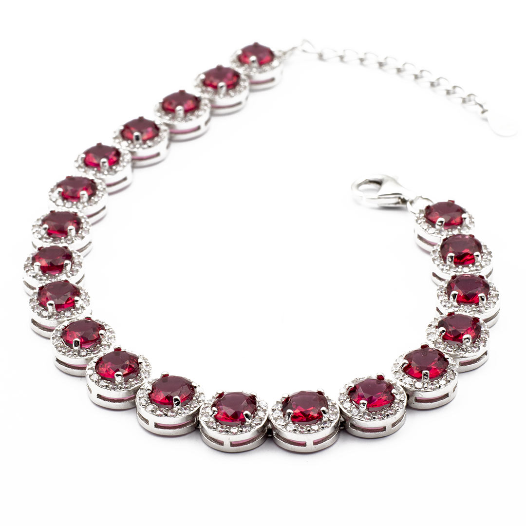 bracciale per donna in argento 925 rodiato con zirconi bianchi e rosso rubino - via condotti store