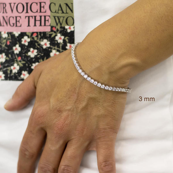 bracciale tennis in argento rodiato e zirconi da 3 mm indossato - via condotti store