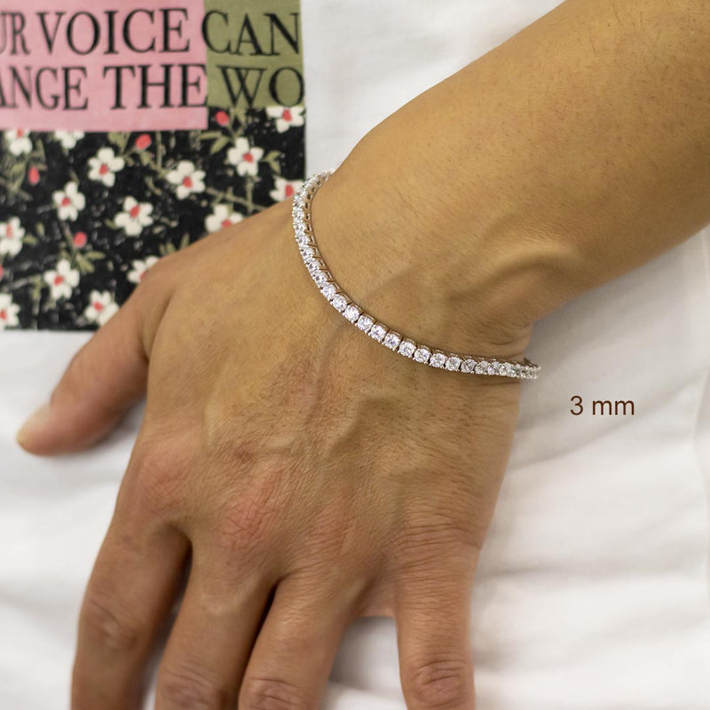 bracciale tennis in argento rodiato e zirconi da 3 mm indossato - via condotti store