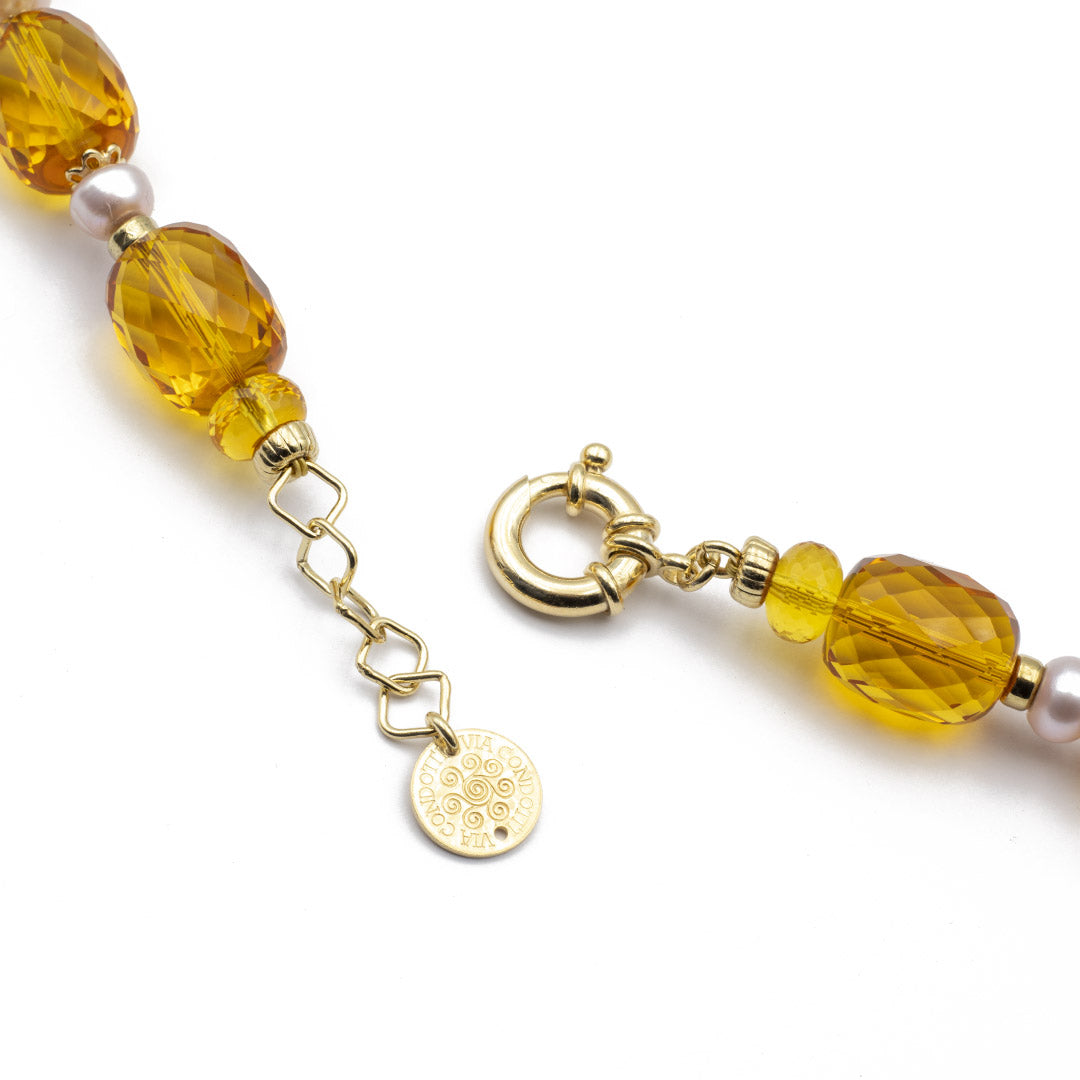 lunghezza regolabile della collana in quarzo citrino e perle con argento placcato oro - via condotti store