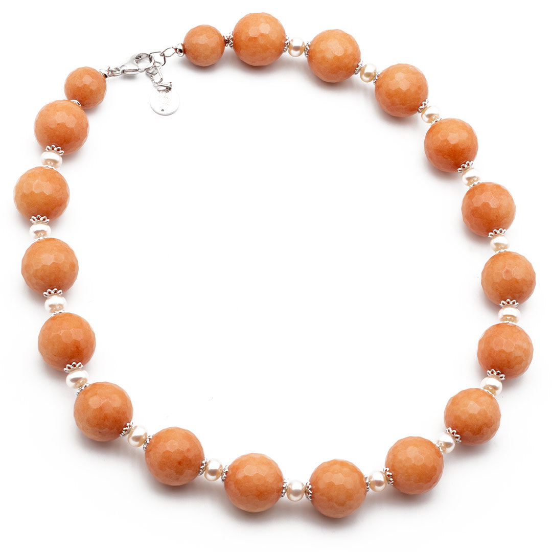 collana girocollo in giada arancione perle e argento rodiato - via condotti store