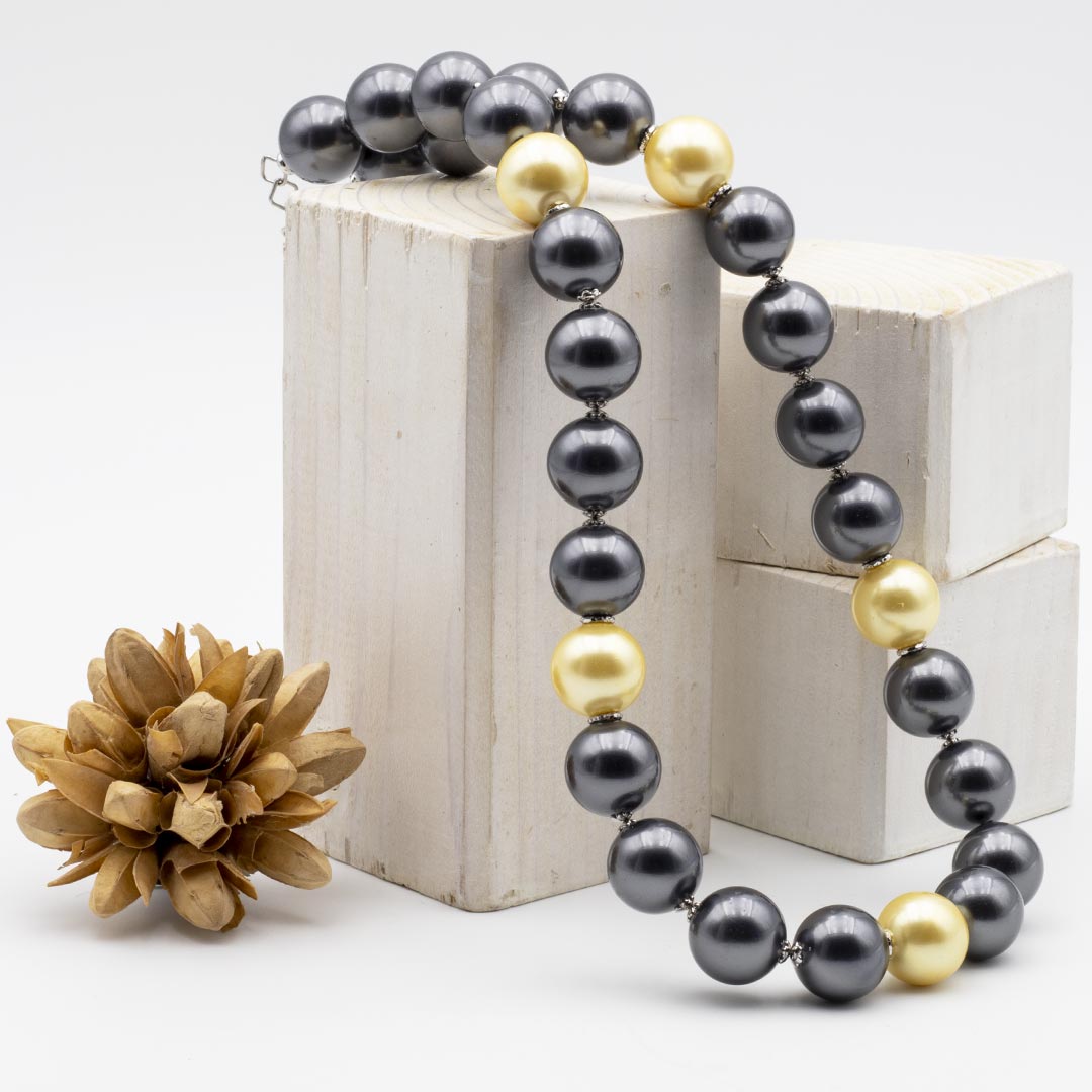 collana girocollo in perle grigie e oro con argento 925 bigiotteria lusso - via condotti store