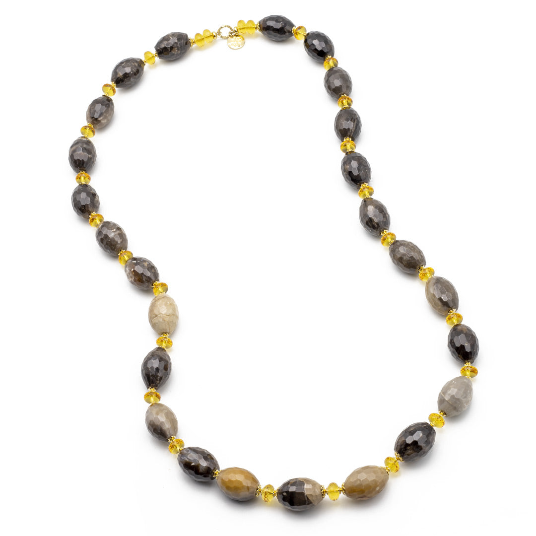 collana lunga 82 cm in grossularia e quarzo citrino con argento placcato - via condotti store