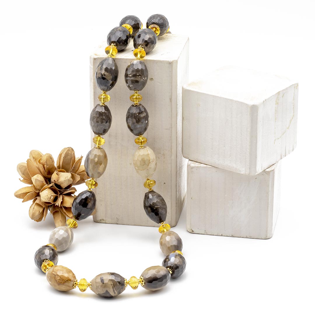 collana in pietre dure con grossularia e quarzo citrino con argento placcato oro - via condotti store