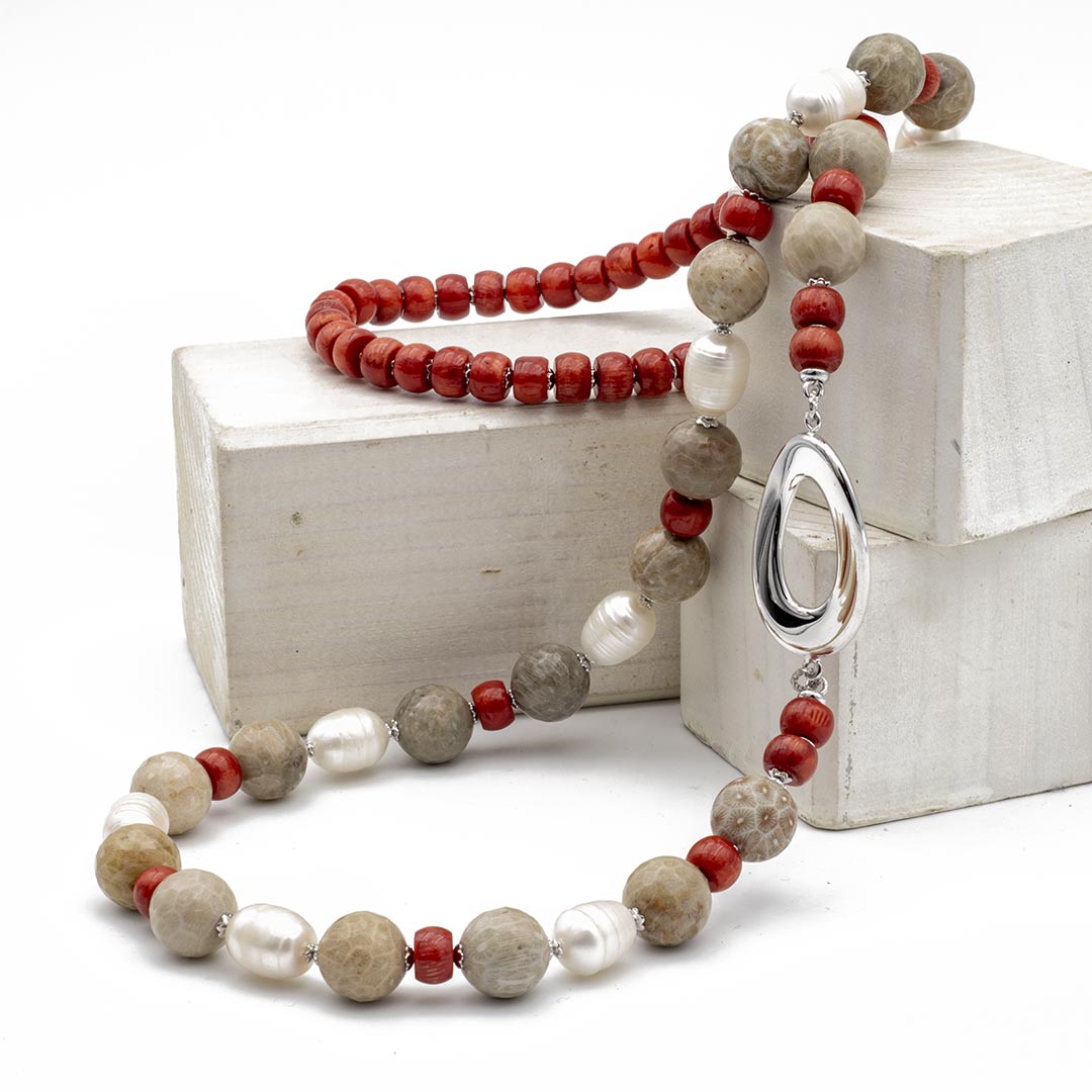 collana con corallo perle e grossularia in argento - via condotti store