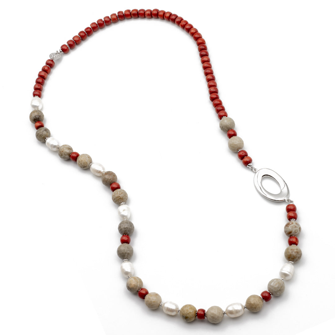 collana lunga 90 cm con corallo perle e grossularia in argento - via condotti store