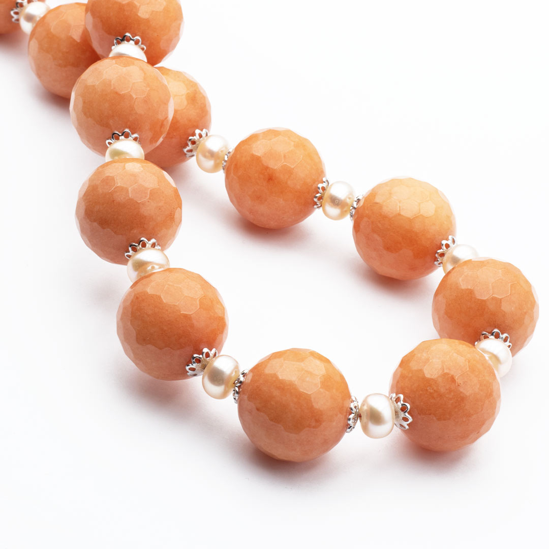 collana a sfere in giada arancione perle e argento rodiato - via condotti store