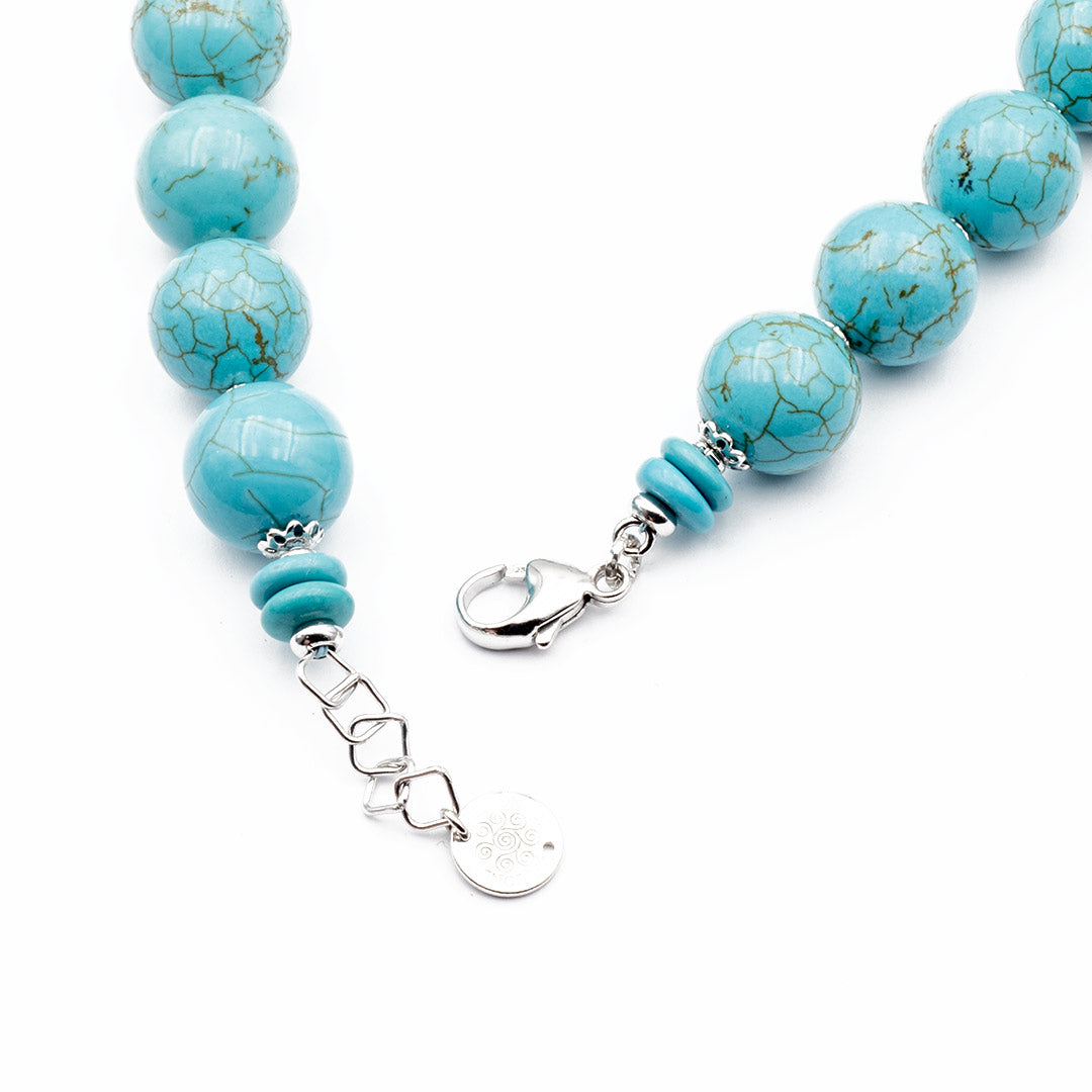 lunghezza regolabile da 49 a 51 centimetri della collana di pietre dure howlite a sfere e argento 925 rodiato - via condotti store