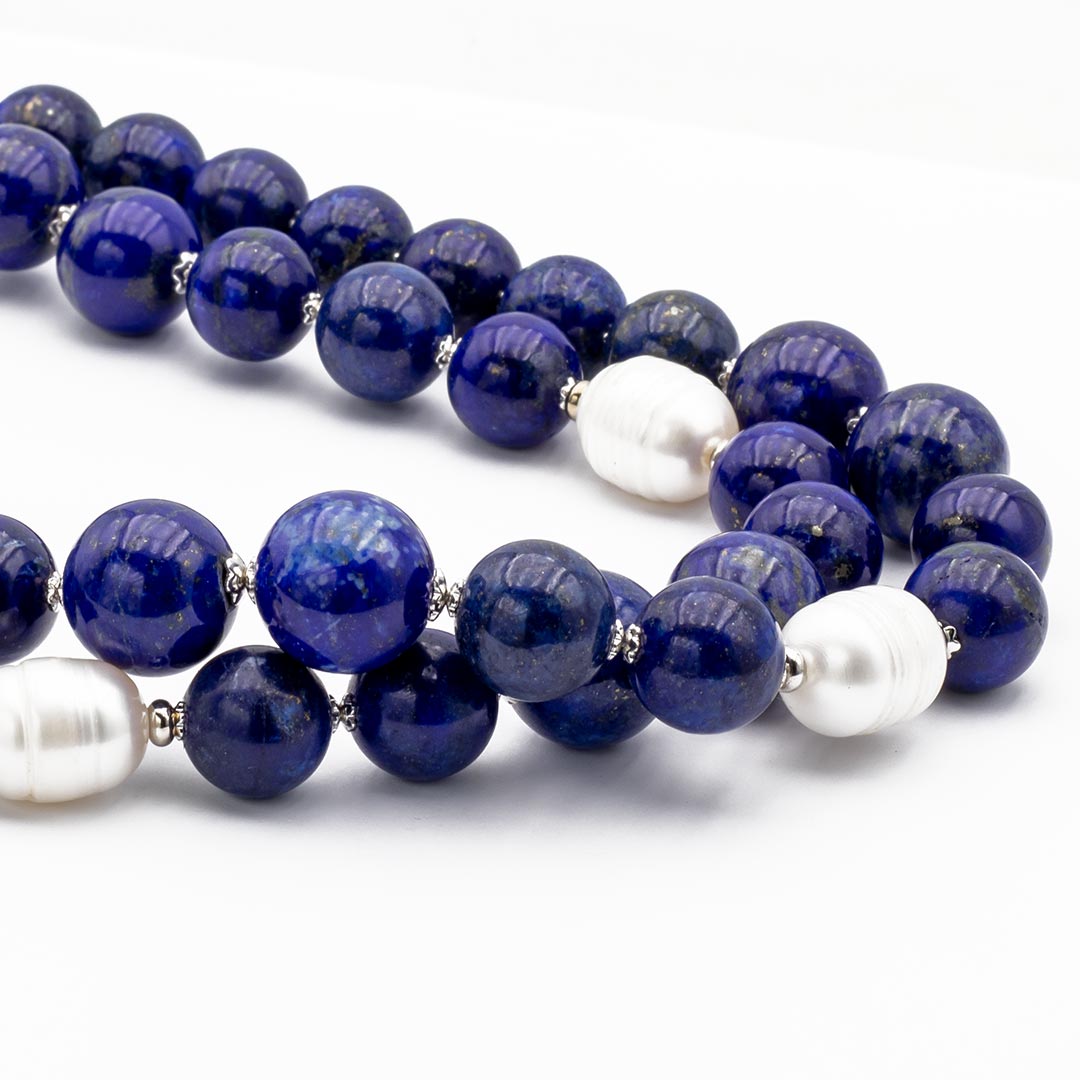 collana in lapislazzuli e perle barocche con argento particolare ingrandito - via condotti store