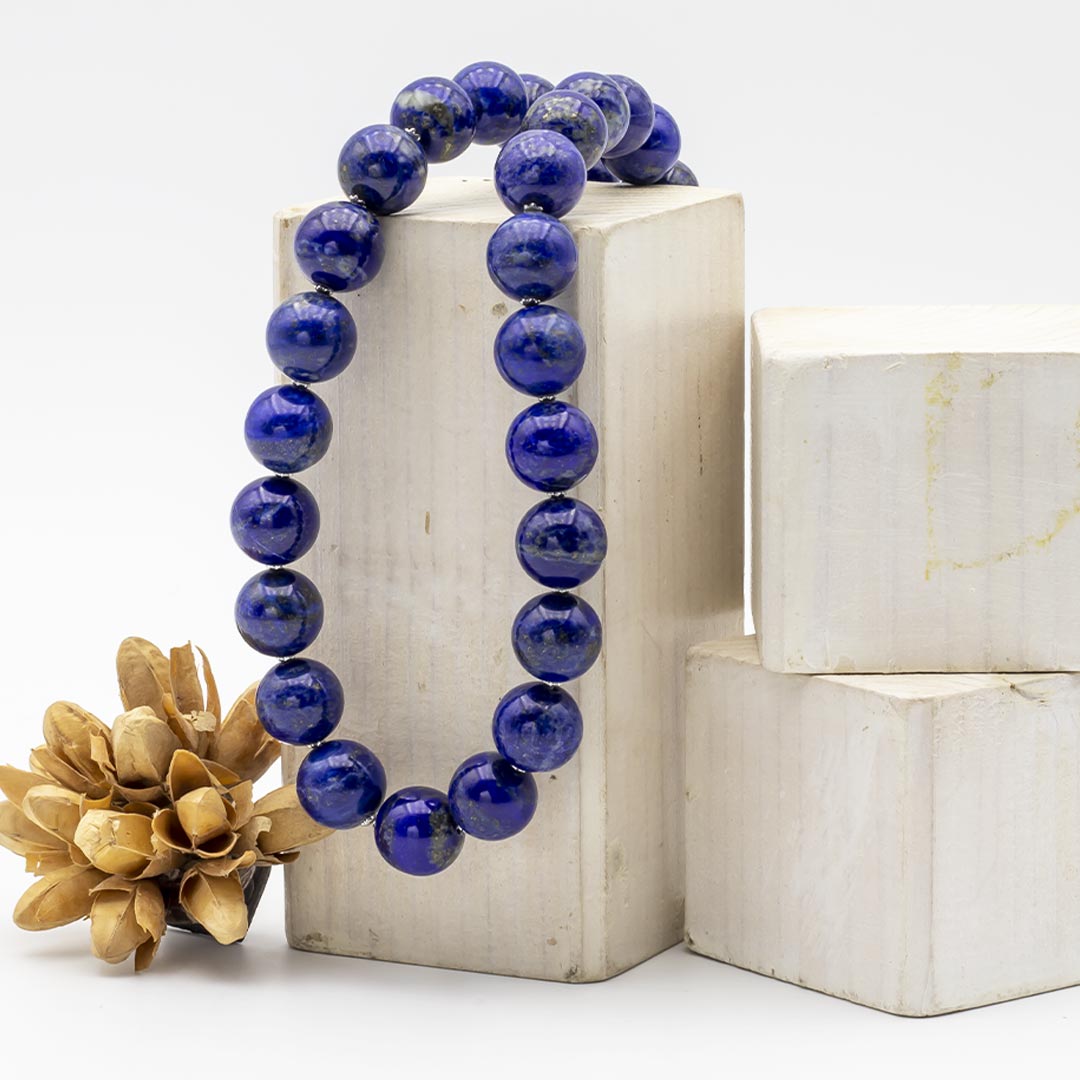collana in pietre dure lapislazzuli e argento 925 rodiato - via condotti store