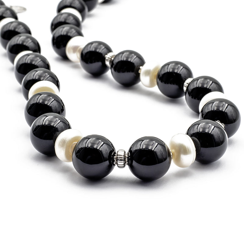 collana girocollo con onice e perle alternate con argento 925 - via condotti store
