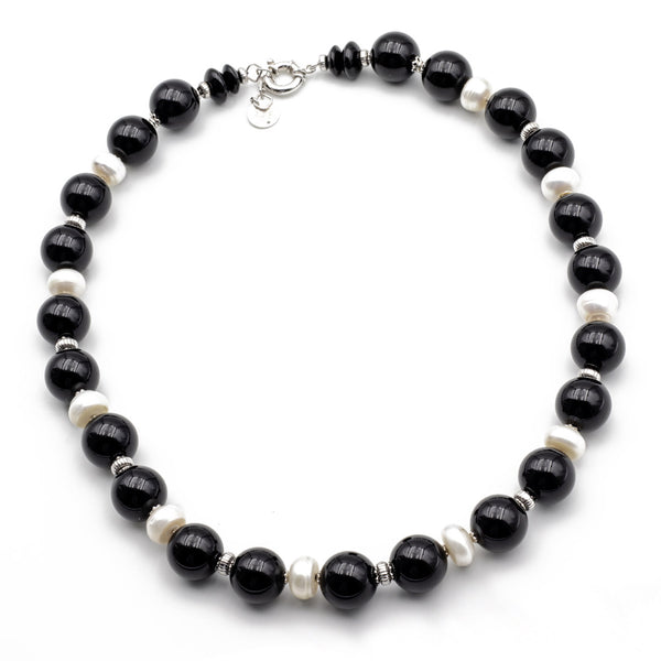 collana girocollo in onice e perle con argento 925 - via condotti store