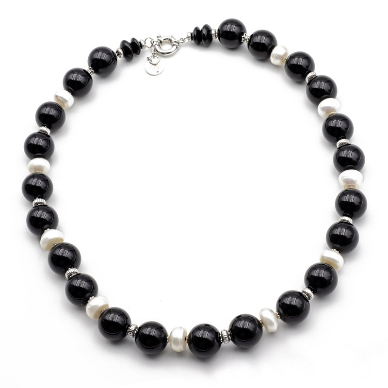 collana girocollo in onice e perle con argento 925 - via condotti store