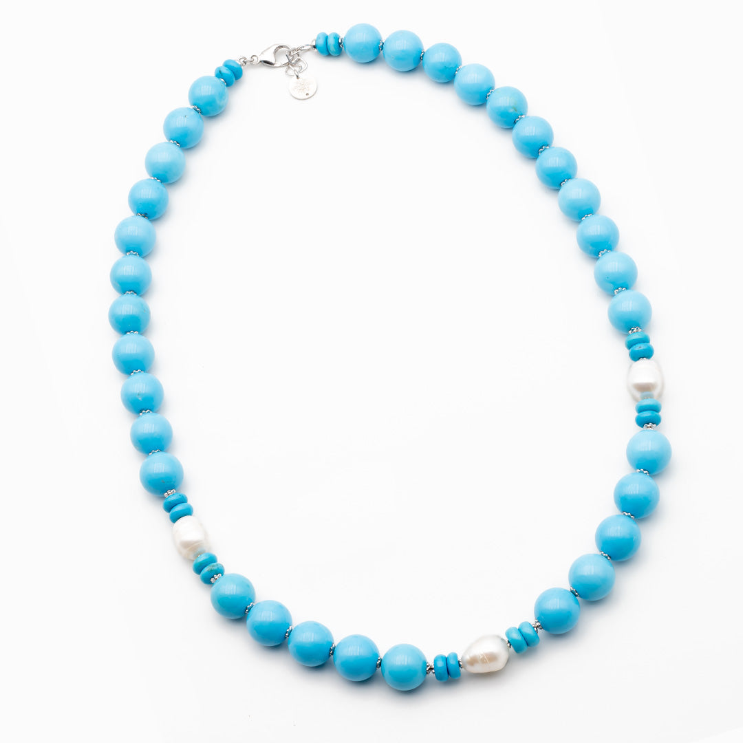 collana in howlite color turchese e perle barocche lunga 62-64 centimetri - via condotti store