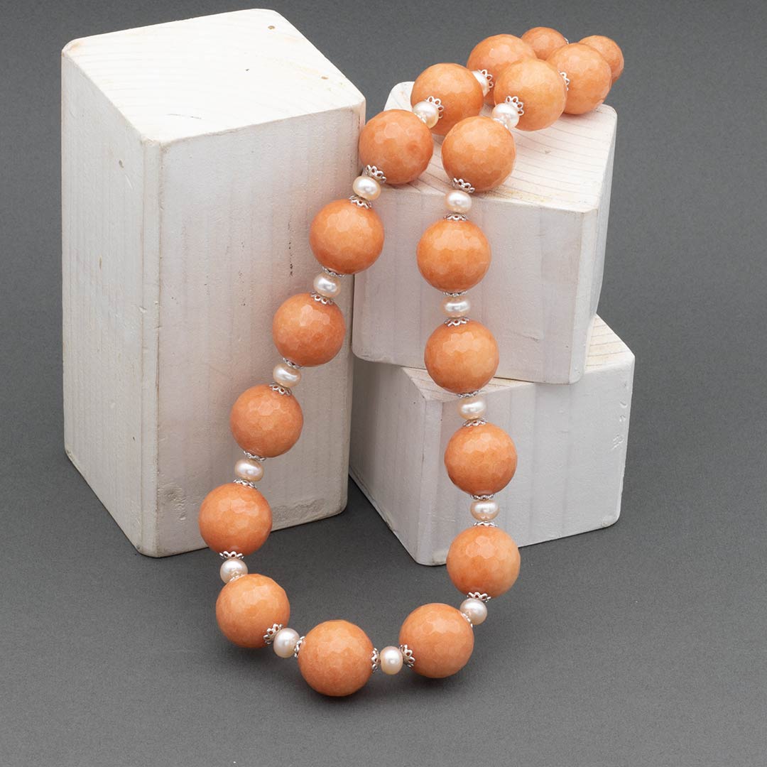 collana in giada arancione perle e argento 925 - via condotti store